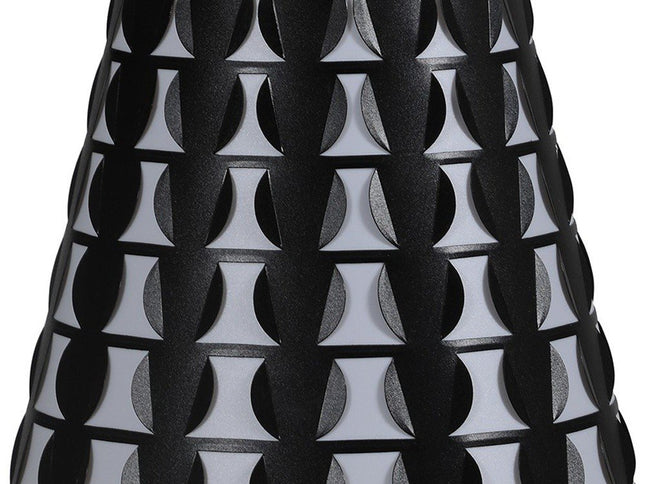 16" Black Bedside Table Lamp With Black And White Polka Dots Empire Shade