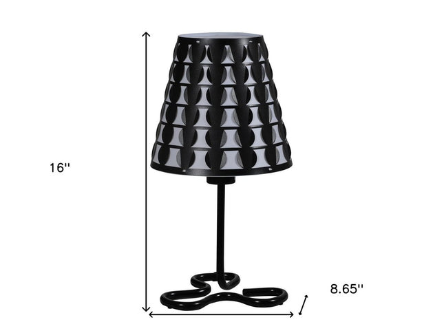 16" Black Bedside Table Lamp With Black And White Polka Dots Empire Shade