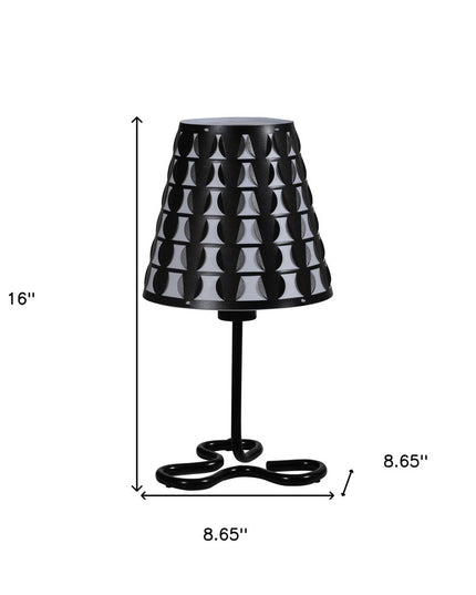 16" Black Bedside Table Lamp With Black And White Polka Dots Empire Shade