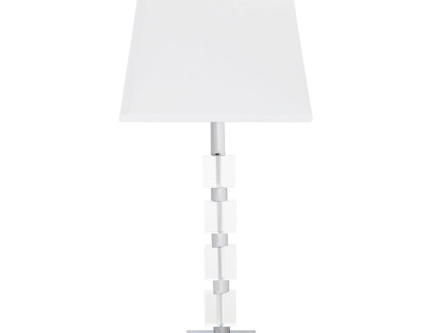 25" Crystal Geo Cubed Table Lamp With White Sharp Corner Square Tapered Shade