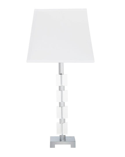 25" Crystal Geo Cubed Table Lamp With White Sharp Corner Square Tapered Shade