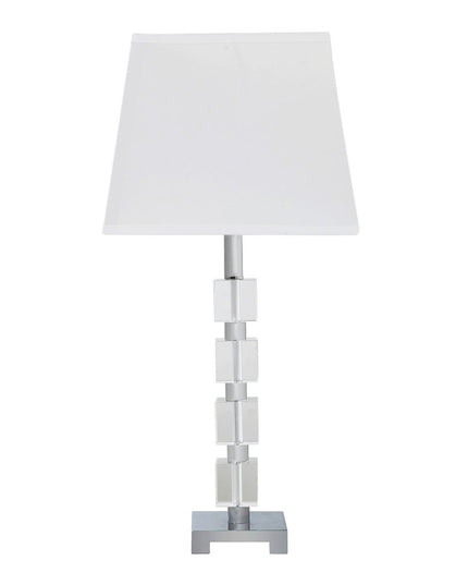 25" Crystal Geo Cubed Table Lamp With White Sharp Corner Square Tapered Shade