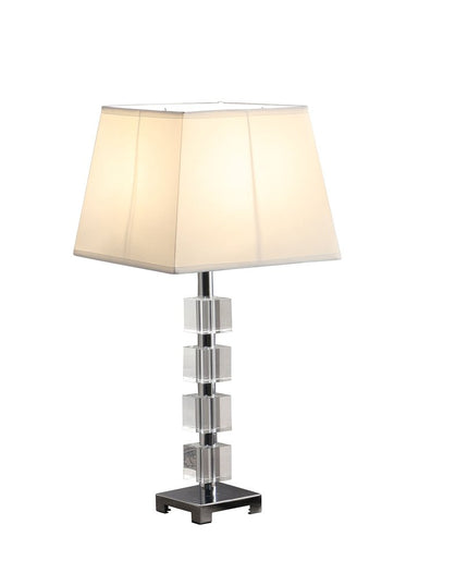 25" Crystal Geo Cubed Table Lamp With White Sharp Corner Square Tapered Shade