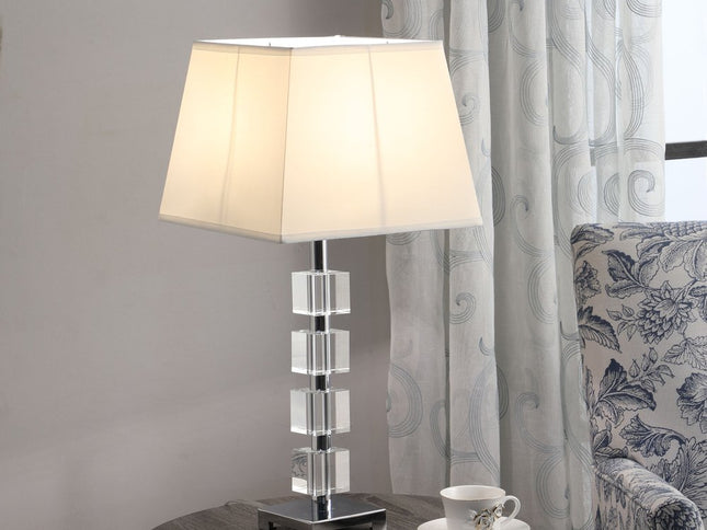 25" Crystal Geo Cubed Table Lamp With White Sharp Corner Square Tapered Shade