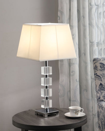 25" Crystal Geo Cubed Table Lamp With White Sharp Corner Square Tapered Shade