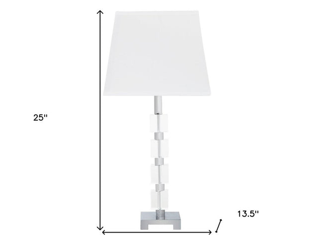 25" Crystal Geo Cubed Table Lamp With White Sharp Corner Square Tapered Shade