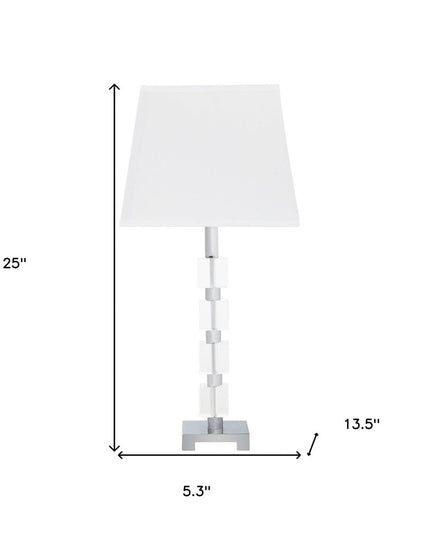25" Crystal Geo Cubed Table Lamp With White Sharp Corner Square Tapered Shade