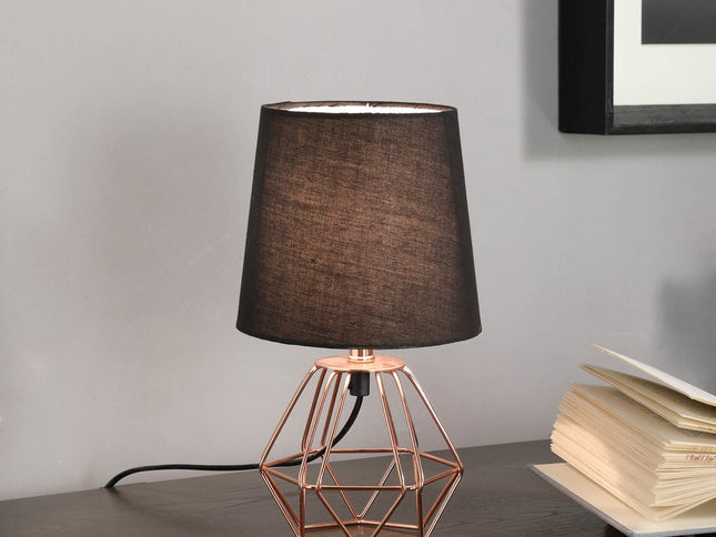 11" Copper Bedside Table Lamp With Black Empire Shade