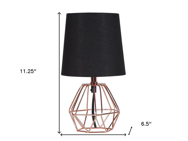 11" Copper Bedside Table Lamp With Black Empire Shade