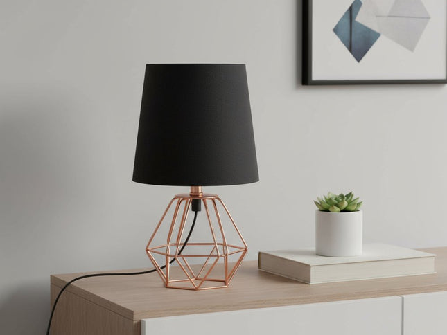 11" Copper Bedside Table Lamp With Black Empire Shade