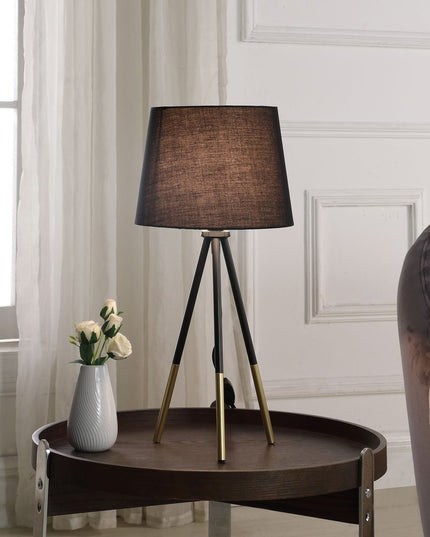 20" Gold Tripod Table Lamp With Black Empire Shade