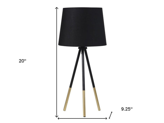 20" Gold Tripod Table Lamp With Black Empire Shade