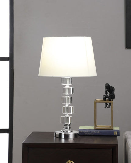 20" Silver Crystal Stacked Geo Cubes Table Lamp With White Classic Empire Shade