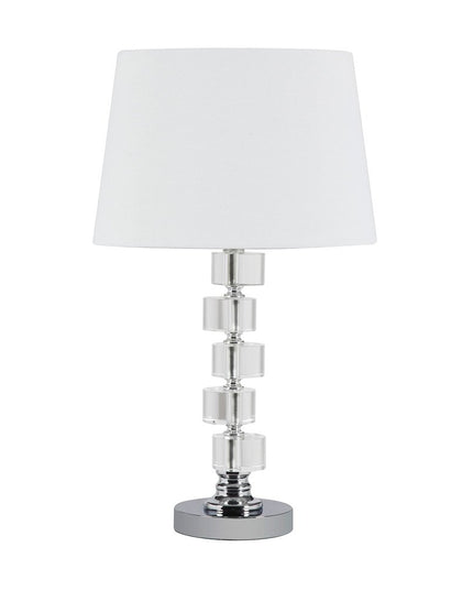 20" Silver Crystal Stacked Geo Cubes Table Lamp With White Classic Empire Shade