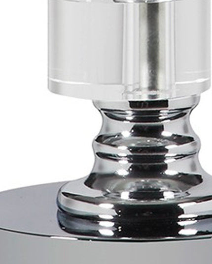 20" Silver Crystal Stacked Geo Cubes Table Lamp With White Classic Empire Shade