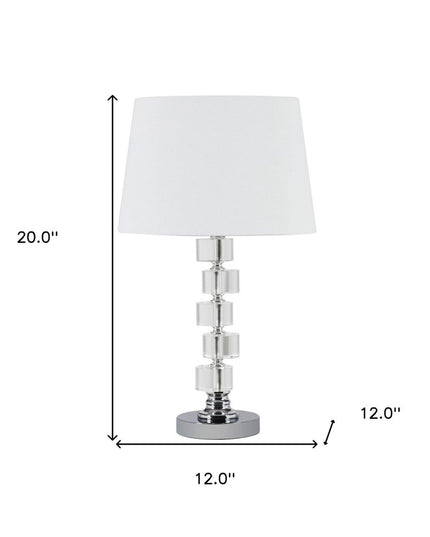 20" Silver Crystal Stacked Geo Cubes Table Lamp With White Classic Empire Shade