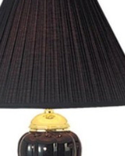 Set Of Three 64" Gold Ceramic Bedside Floor and Table Lamp Set With Black Empire Shade