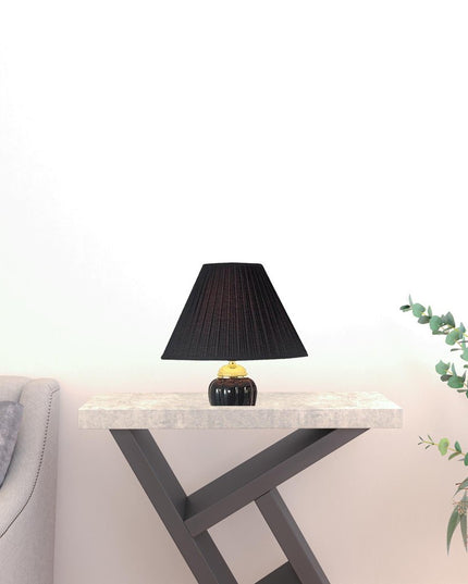Set Of Three 64" Gold Ceramic Bedside Floor and Table Lamp Set With Black Empire Shade