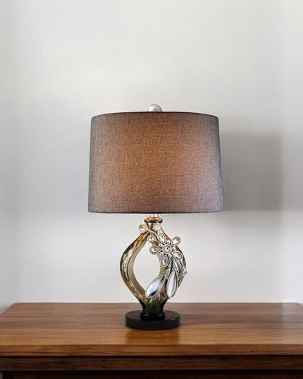 Brown and Gold Faux Crystal Glam Accent Table Lamp