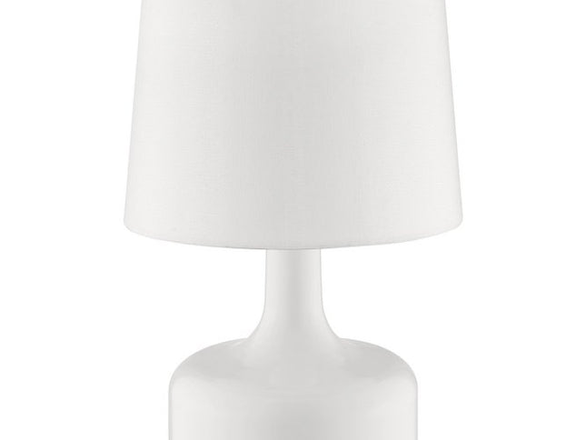 17" White Metal Bedside Table Lamp With Off-White Shade