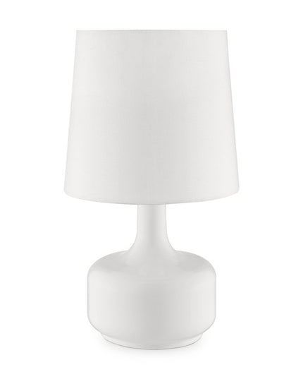 17" White Metal Bedside Table Lamp With Off-White Shade