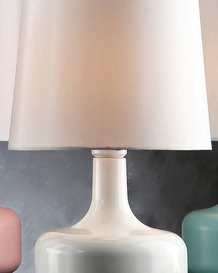 17" White Metal Bedside Table Lamp With Off-White Shade