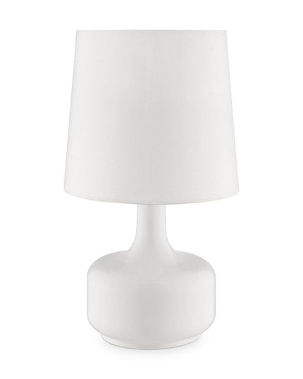 17" White Metal Bedside Table Lamp With Off-White Shade