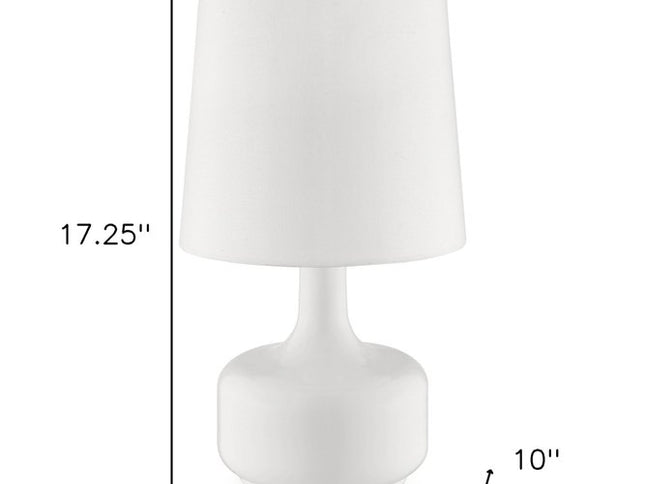 17" White Metal Bedside Table Lamp With Off-White Shade