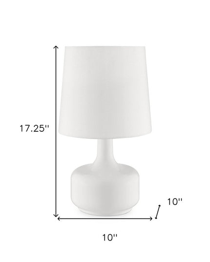 17" White Metal Bedside Table Lamp With Off-White Shade