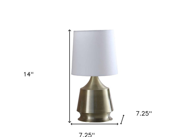 14" Brass Bedside Table Lamp With White Empire Shade
