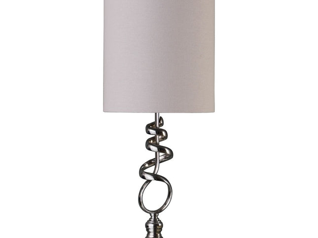22" Nickel Bedside Table Lamp With Off White Drum Shade