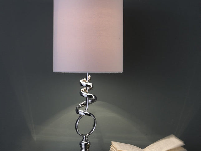 22" Nickel Bedside Table Lamp With Off White Drum Shade