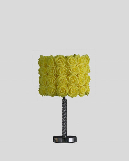 18” Pink Roses Acrylic And Metal Table Lamp