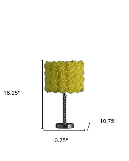 18” Pink Roses Acrylic And Metal Table Lamp