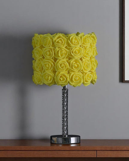 18” Pink Roses Acrylic And Metal Table Lamp