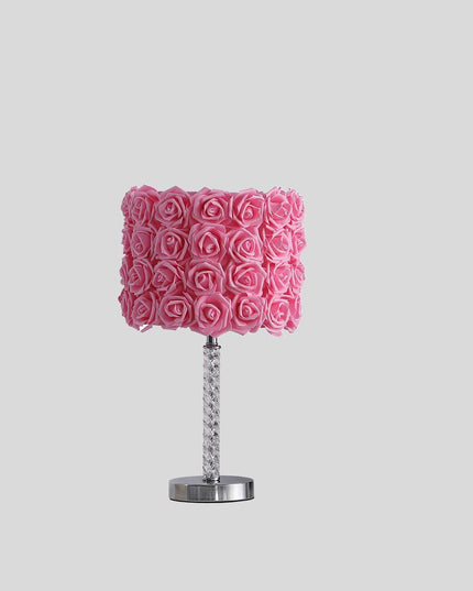 18” Pink Roses Acrylic And Metal Table Lamp