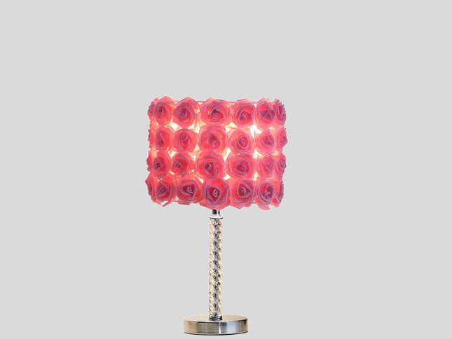 18” Pink Roses Acrylic And Metal Table Lamp