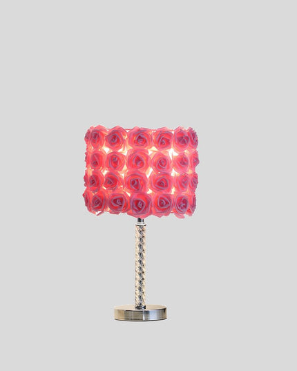 18” Pink Roses Acrylic And Metal Table Lamp