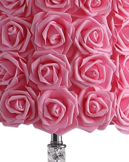 18” Pink Roses Acrylic And Metal Table Lamp