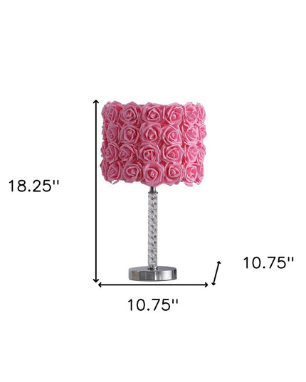 18” Pink Roses Acrylic And Metal Table Lamp