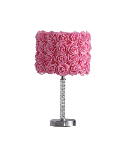 18” Pink Roses Acrylic And Metal Table Lamp