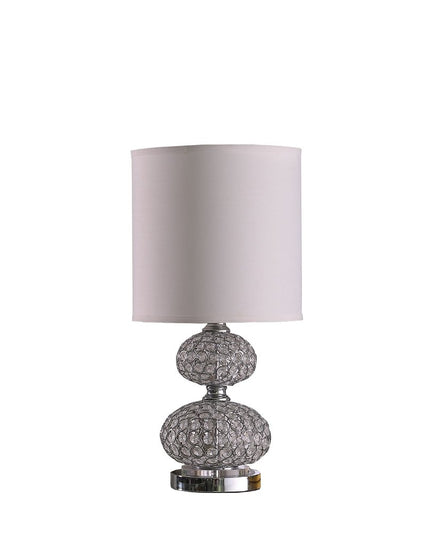 24" Chrome and Faux Crystal Double Orb Table Lamp With White Classic Drum Shade