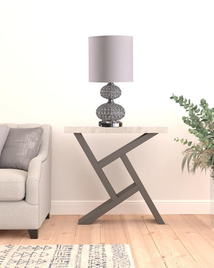 24" Chrome and Faux Crystal Double Orb Table Lamp With White Classic Drum Shade