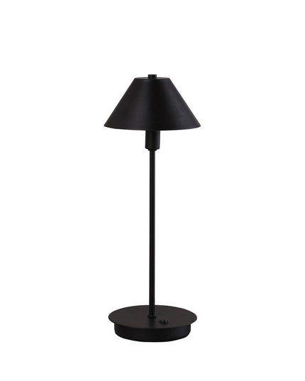 18" Black Metal Bedside Table Lamp With Black Cone Shade