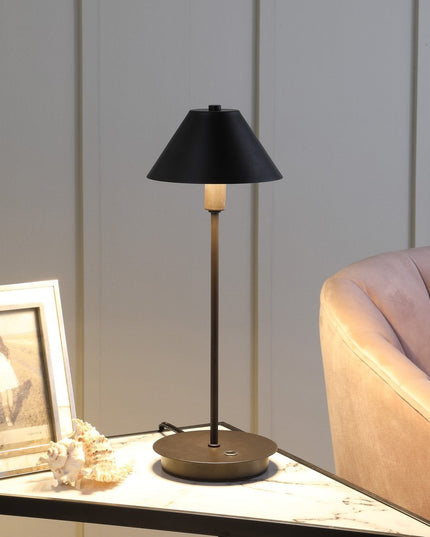 18" Black Metal Bedside Table Lamp With Black Cone Shade