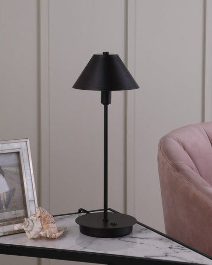18" Black Metal Bedside Table Lamp With Black Cone Shade