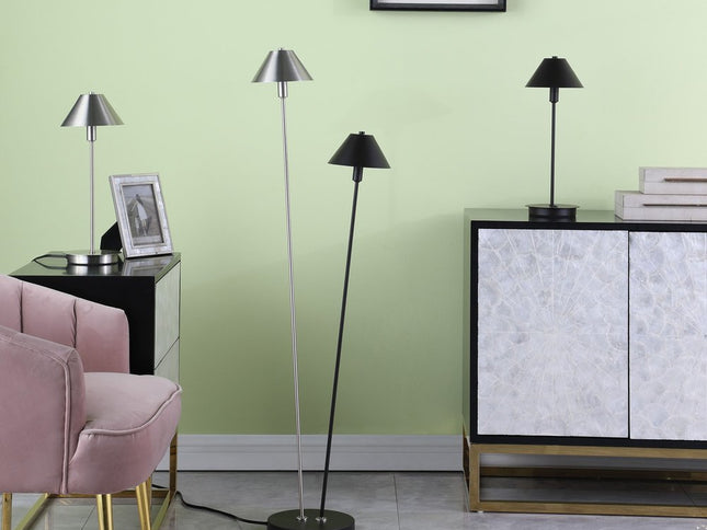 18" Black Metal Bedside Table Lamp With Black Cone Shade