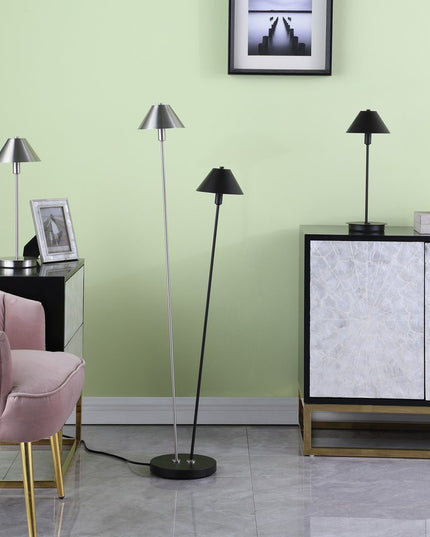 18" Black Metal Bedside Table Lamp With Black Cone Shade