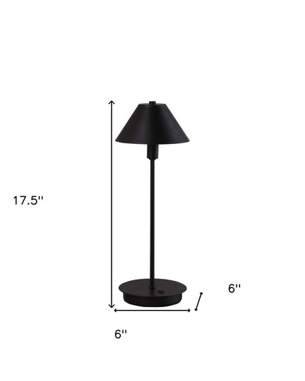 18" Black Metal Bedside Table Lamp With Black Cone Shade