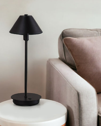 18" Black Metal Bedside Table Lamp With Black Cone Shade